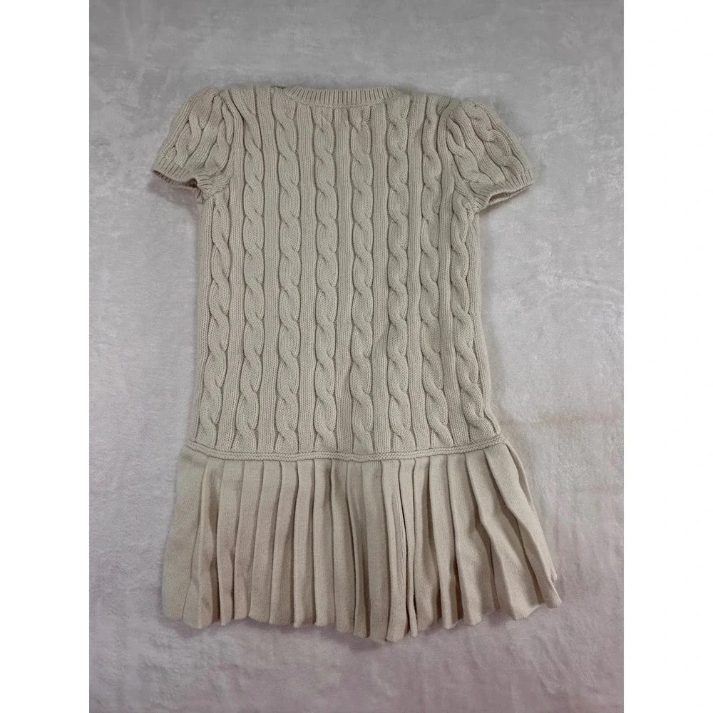 Polo Ralph Lauren Cable Knit Sweater Dress 3T Cream Pleated Skirt Kids Girls